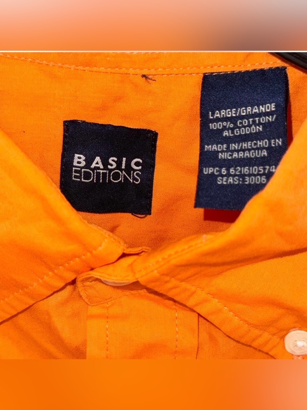 Basic Editions Mens L Large Shirt Orange Cotton Short Sleeve Button Down Pocket - Picture 4 of 8